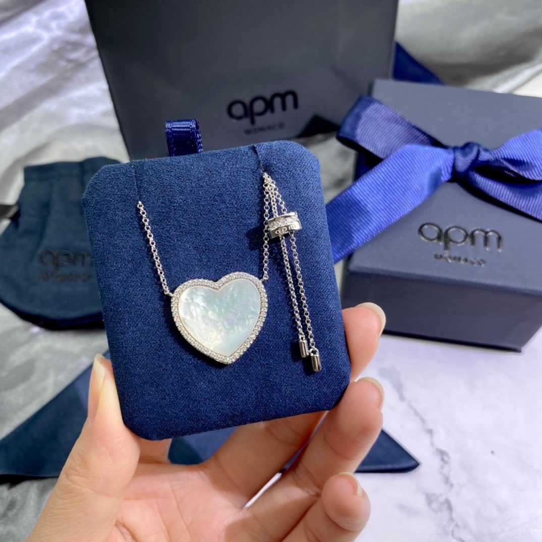 APM Monaco Silver Heart Pendant Necklace with Diamond Accents